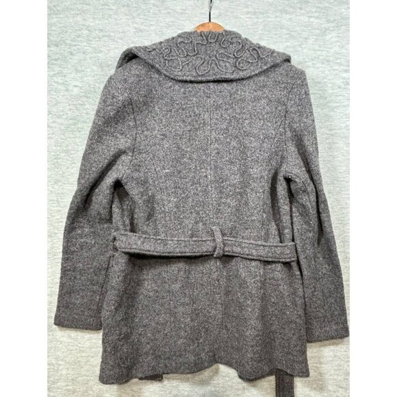 Cynthia Rowley Gray 100% Wool Belted Sweater Jacket Coat L‎ Floral Design - Picture 4 of 4